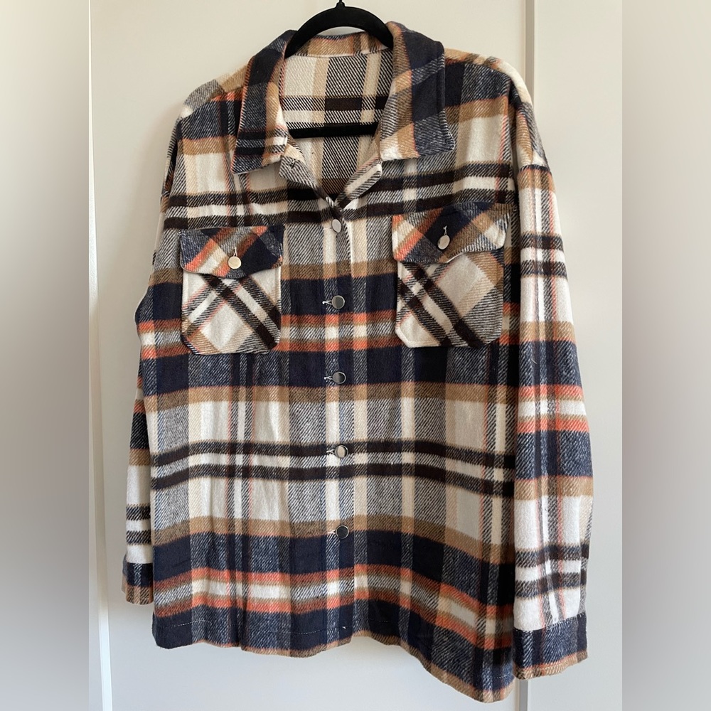 Fall Orange/Navy/Cream Flannel Shaket